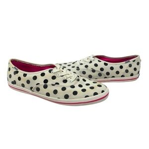 Keds Kate Spade Vale lace up sneakers White black polka dot low top Size 11